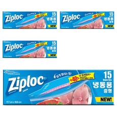 지퍼락 그립앤실 지퍼백 냉동용, 중(M), 15개입, 4개