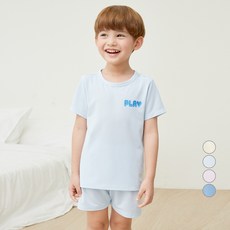 LollyTree 兒童聚酯網眼彈性纖維素色點綴短袖家居服上下套裝