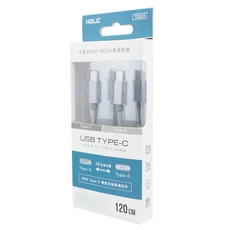 HOLiC CABLES Type-C-Type-C充電傳輸線, 120cm, 白色, 1條