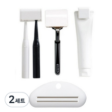 리얼피키 커버형 치약걸이 + 면도기걸이 + 클립형 치약걸이 + 치약클립 세트, 화이트, 2세트