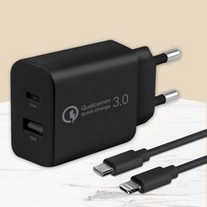 모잇 퀄컴 공식인증 QC 3.0 PD25W 2포트 PPS 초고속충전기 + 8핀 라이트닝 아이폰 케이블, 블랙, 1개