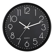 靜音石英掛鐘 多場景適用, 黑色 + 白色