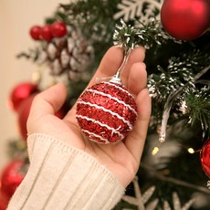 紅白條紋亮片聖誕樹裝飾圓球 12入, 單色