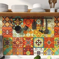 아느로 주방 욕실 리폼 유럽풍 복고풍 타일 시트지, 화려한 격자