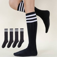 高盛襪 女性運動基本款三線條紋及膝襪 4雙組, 黑色, 1套