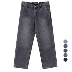 jogunshop 男士大尺碼保暖刷毛獨特設計後鬆緊帶寬版丹寧棉質長褲 P6745