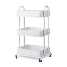 미까사 보니따 핸들 수납 선반 메탈 트롤리 3단 + 스토퍼 바퀴 세트 MT-03, 화이트