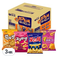 NONGSHIM 農心 人氣零食迷你分享組 720g, 蜂蜜麻花捲餅乾 6包入+通心脆薯餅乾 6包入+馬鈴薯條餅乾 6包入+地瓜芝麻脆條餅乾 6包入組, 3組