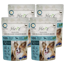 Herz 赫緻 乾飼料 輕巧包 100%紐西蘭鹿肉 天然草本蔬菜 全程低溫烘焙 天然Omega配方 不添加鹽份、防腐劑, 無穀紐西蘭鹿肉, 100g, 4包
