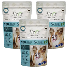 Herz 赫緻 乾飼料 輕巧包 無穀, 100%紐西蘭鹿肉 天然草本蔬菜 全程低溫烘焙 天然Omega配方 不添加鹽份、防腐劑, 無穀紐西蘭鹿肉, 100g, 3包