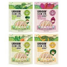 Naeiae 寶寶米棒組, 韓國米、糙米和蔬果製成, 低鈉, 無糖, 無鹽, 純素, 長條棒狀, 蔬菜口味 + 南瓜口味 + 紫薯口味 + 花椰菜口味, 30g, 4包