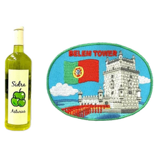 A-ONE 匯旺 葡萄牙蘋果酒造型磁鐵 + 貝倫塔貼布繡 Set, 0.87 x 3.43吋 + 3.15 x 2.36吋