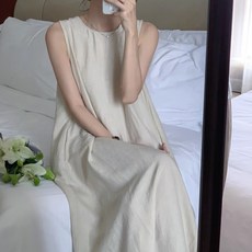 엘쏘 여성용 린넨 뒷트임 민소매 롱 원피스