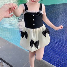 Yiyoumong女童款Liratto蕾絲荷葉邊緞帶氣球連身泳衣