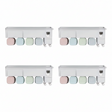 多功能牙刷杯收納置物架 四杯款 壁掛式浴室置物架 混和顏色, 4個