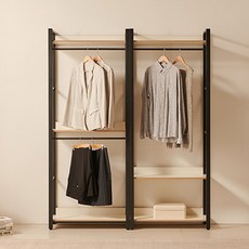 파로마 리디아 드레스룸 옷장 행거 1600A 1단 + 2단 세트 방문설치, 프레임(블랙), 선반(오크화이트)