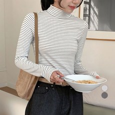 afinar 女款條紋半高領羅紋T恤