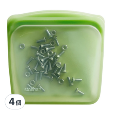 stasher 方形矽膠密封袋 綠色 828ml, 19.1 x 19.1 x 2.5cm, 1入, 4個