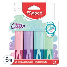 마패드 반짝이펄 형광펜 4종 세트, 파스텔 핑크, 파스텔 퍼플, 블루 사파이어, 파스텔 그린, 6세트