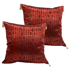 J&N 詩韻草書流蘇抱枕 2入 正方形 填充棉, 紅色