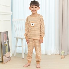 LollyTree 兒童30支單面九分紗染條紋重點家居服上下套裝