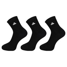 아디다스 베이직 중목 자수 스포츠양말, 블랙, 3세트