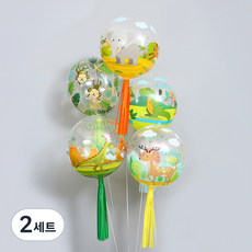 투명 정글 공룡 인쇄 풍선 5종 + 태슬 세트, 혼합색상, 2세트