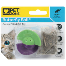 PET ZONE 蝴蝶球互動式貓玩具 貓草填充, 綠色 + 紫色, 1個