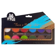 Lucky Art 蠟藝 水性人體彩繪顏料 Set 12色, 附2支畫筆, 台灣製, 10g