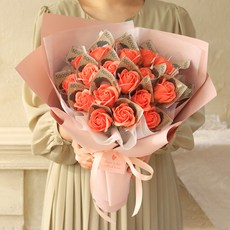 Scent Basket 香皂花玫瑰鈔票花束 20朵, 珊瑚色, 1個