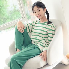 CocoDream 青少年學生 唱歌條紋長袖睡衣家居服上下套裝