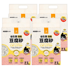 DOG CAT STAR 汪喵星球 益生菌消臭條型豆腐砂, 遇水速凝結 沖水崩解 五重除塵 2.7kg, 4袋, 無香