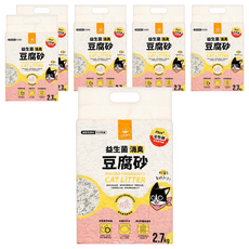 DOG CAT STAR 汪喵星球 益生菌消臭條型豆腐砂, 遇水速凝結 沖水崩解 五重除塵 2.7kg, 6袋, 無香