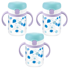 Richell 利其爾 AQ外出用飲水杯吸管杯, 淺藍色, 200ml, 3個