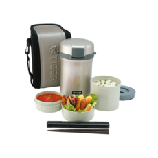 TIGER 虎牌 不鏽鋼真空保溫飯盒組, 香檳色, 1組