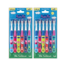 Brush Buddies 孩童款佩佩豬印花牙刷, 天藍色+粉色+檸檬黃+橘色+藍色+薄荷綠, 6入, 2組