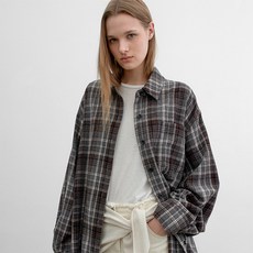 AtelierNain 女款羊毛混紡寬鬆格子襯衫 BL-4379
