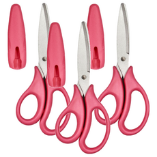 PLUS 普樂士 兒童安全剪刀 SC-145CF 柔軟握柄 附安全收納蓋, 粉色, 3支