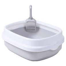 FOSO 半封閉貓砂盆-灰色 附貓砂鏟 防砂踏板設計 寬敞舒適, 1入, 大小尺寸