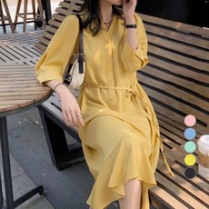 페이퍼먼츠 데일리 우아한 카라넥 프렌치 반팔 미디 원피스 00469 빅사이즈 포함