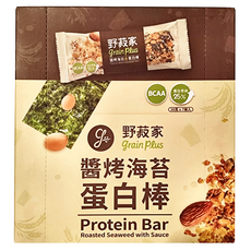grain plus 野菽家 穀物蛋白棒 醬烤海苔 7條裝 含BCAA 蛋白質含量超過25%, 210g, 1盒