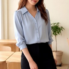 POPLARNC 女款 Regen 緞面V領翻領襯衫 P25FBL072108