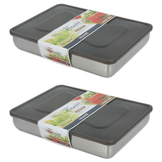 키친아트 피앙세 스텐 냉동보관용기 사각 6호, 2개, 1.96L