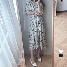 Paperments 雅致雪紡水墨畫傘狀洋裝 00379, 白色