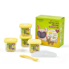 Glasslock 副食品刻度調理盒 270ml 4入+矽膠感溫湯匙, 黃色, 1組