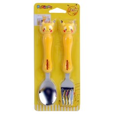POKEMON 精靈寶可夢 立體湯叉組 304不鏽鋼 ABS材質, 皮卡丘 黃色, 湯匙 + 叉子, 1組