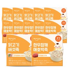 Baby Bonjuk 常溫後期副食品 韓牛芝麻甜南瓜粥 6入 + 雞肉蘑菇粥 6入, 韓牛, 雞胸肉, 1套, 180g