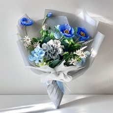 罌粟花仿真花束, 雨藍色(基本包裝), 1把