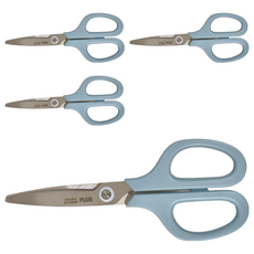 PLUS 普樂士 透明不沾膠弧線剪刀 SC-165BF 尺寸:74 x 174 x 13 mm, 藍色, 4支