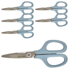 PLUS 普樂士 透明不沾膠弧線剪刀 SC-165BF 尺寸:74 x 174 x 13 mm, 藍色, 6支